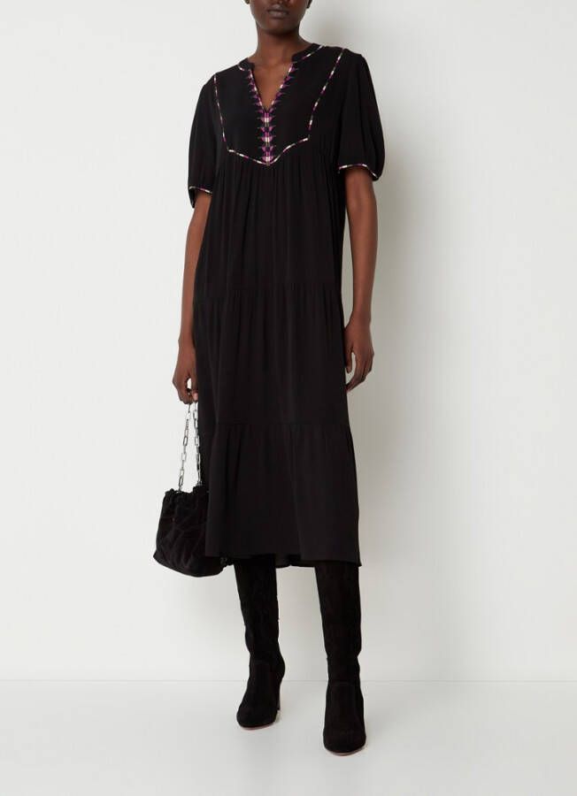 BA&SH Tisolde midi jurk met V hals en borduring