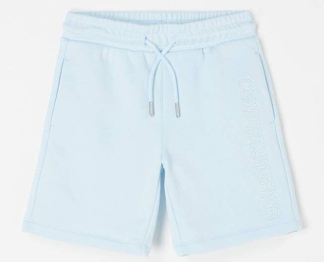 Calvin Klein Lichtblauwe Korte Broek Raised Embro Logo Shorts