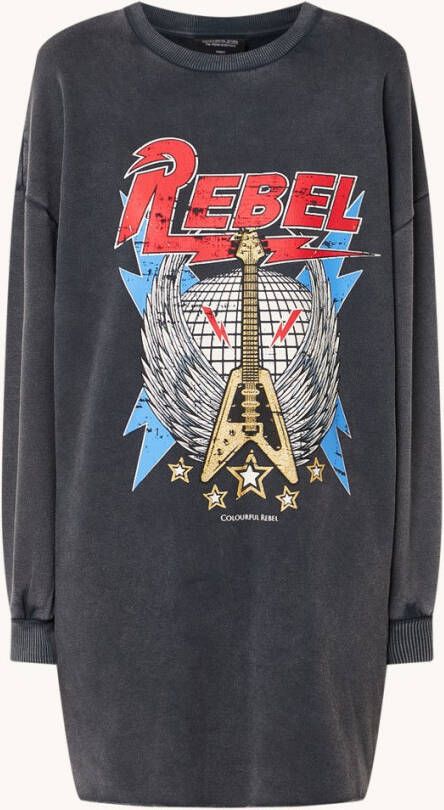 Colourful Rebel Guitar mini trui jurk met print en gerafelde zoom