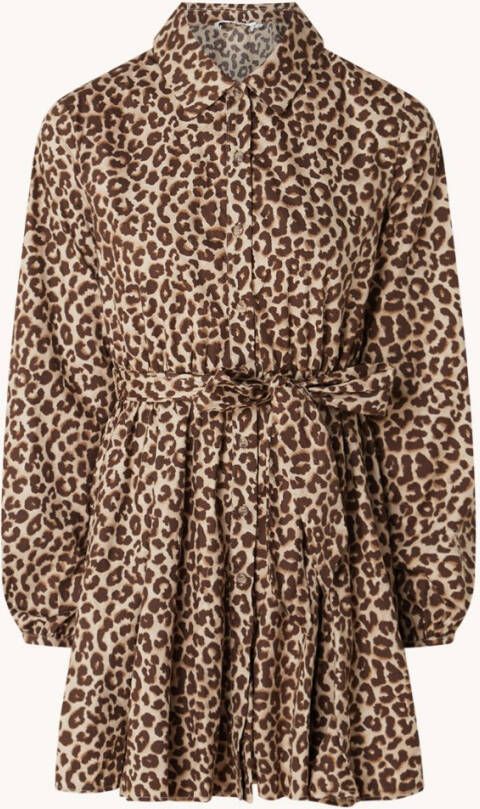 Colourful Rebel Minon mini blousejurk met luipaardprint en strikceintuur