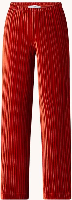 Mango Kim high waist wide fit palazzo broek van fluweel met plissé