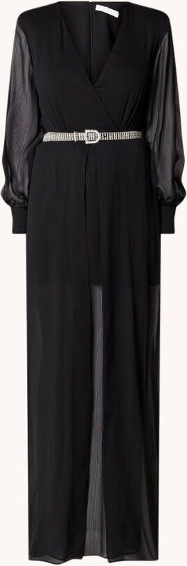 Mango Night semi transparante maxi jurk met ceintuur en schoudervulling