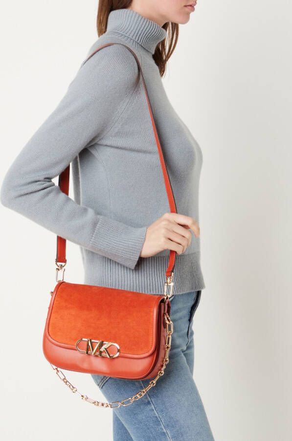 Michael Kors Parker Medium schoudertas van leer met suè, de details