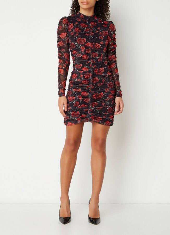 NIKKIE Rose mini jurk van mesh met bloemenprint en plooidetail