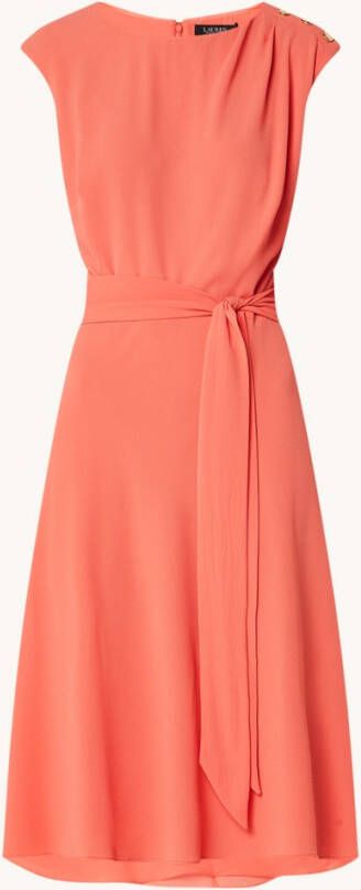 Ralph Lauren Midi jurk met strikceintuur en ronde hals