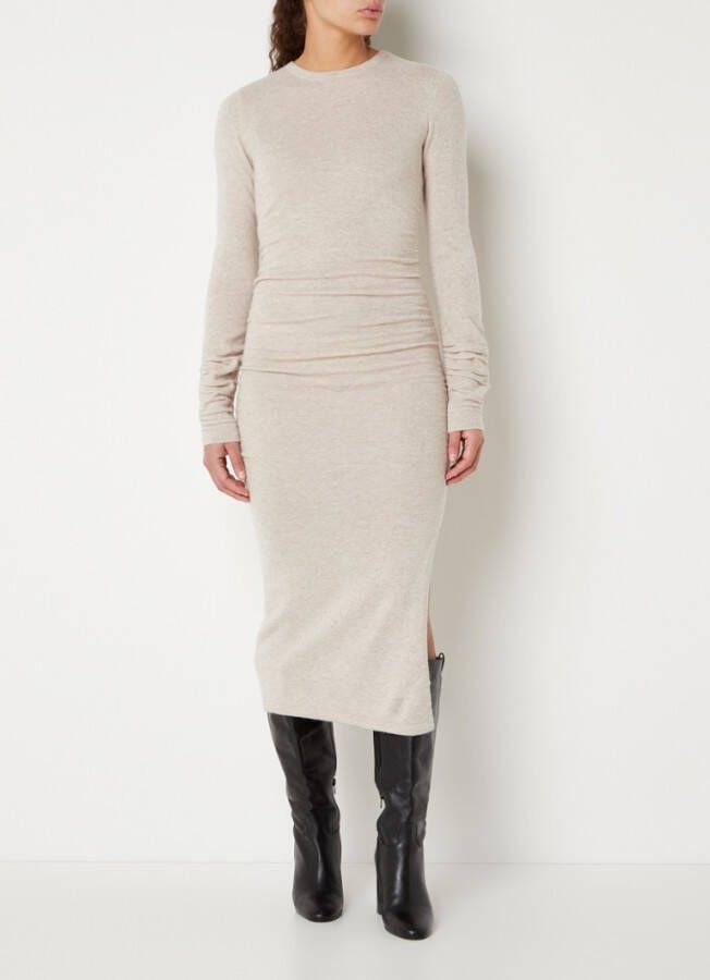 REISS Charley fijngebreide midi jurk in wolblend met plooidetail en split