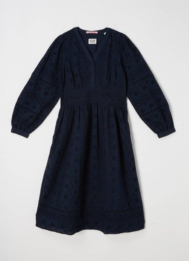Scotch & Soda Midi jurk van biologisch materiaal met lange mouwen en broderie anglaise