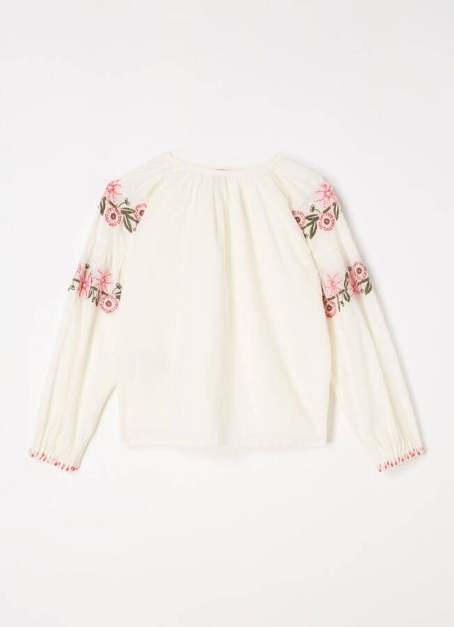 Scotch & Soda Witte Blouse Long Sleeved Flower Embroidery Top