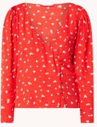 Mango Carol top van crê, pe met pofmouw