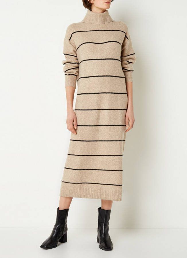 Mango Marina fijgebreide midi jurk met streepprint en col