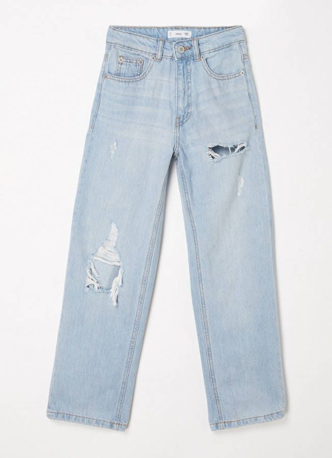 Mango Straigtr high waist straight leg jeans met destroyed afwerking