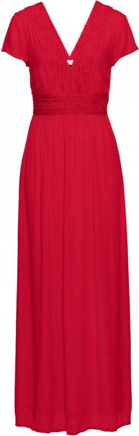 BODYFLIRT Maxi zomerjurk met kant, aardbeirood, 100% viscose