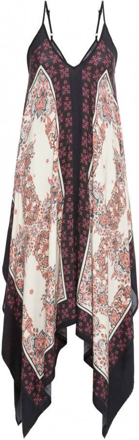 RAINBOW Midi jurk met puntige onderrand, rood/zwart/crèmewit paisley