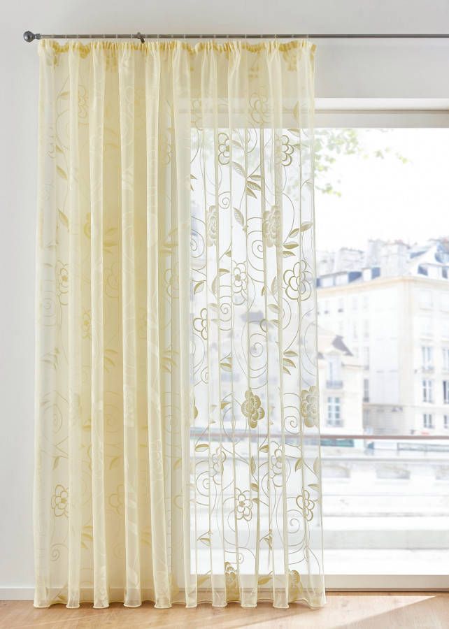 bpc living bonprix collection Transparant gordijn van jacquard met bloemen, pastelgeel