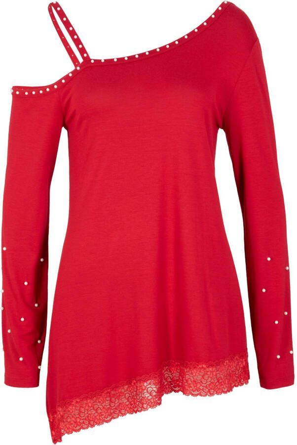 bonprix Cold shoulder shirt met kant en parels