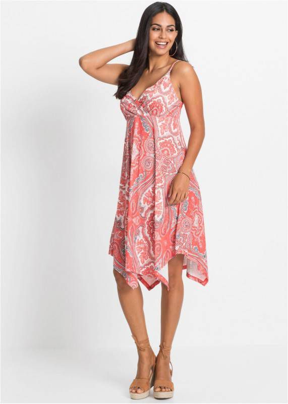 BODYFLIRT Gedessineerde jurk, koraal/grijs/wolwit gedessineerd