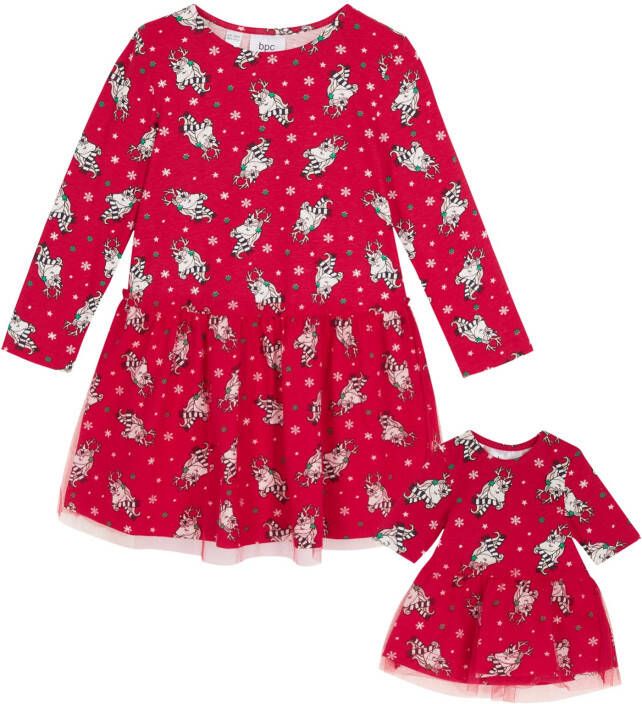 bonprix Meisjes jersey kerstjurk en poppenjurk(2 dlg. set )