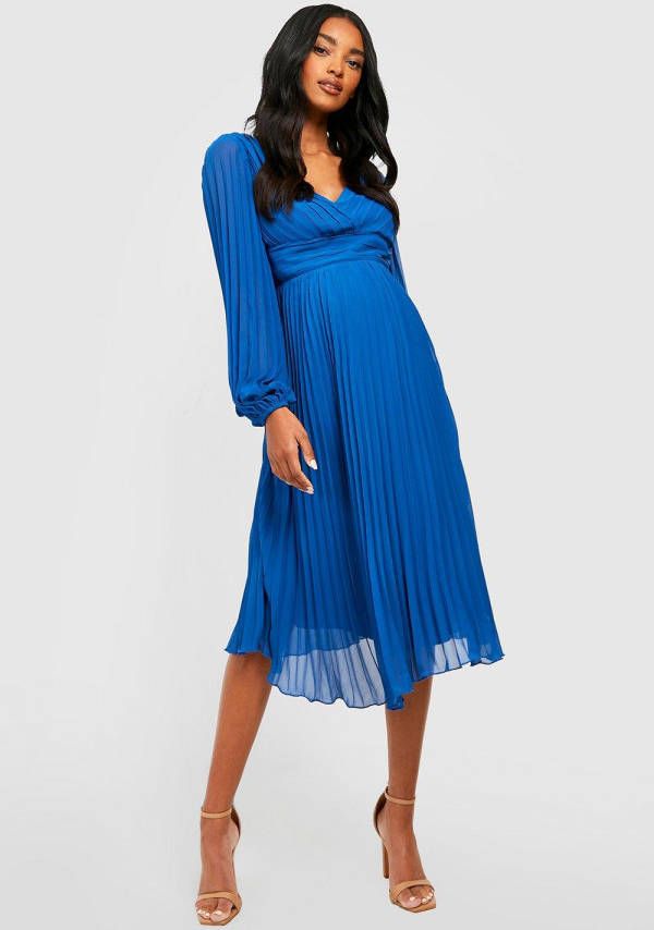 boohoo Bloemen Midaxi Jurk Met Volle Mouwen En Split, Cobalt