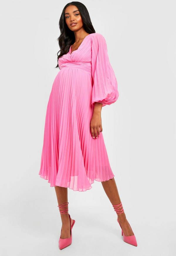 boohoo Bloemen Midaxi Jurk Met Volle Mouwen En Split, Pink