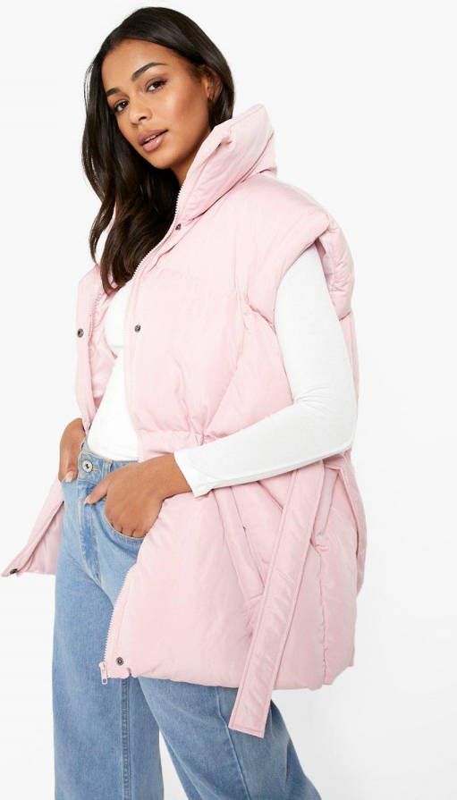 boohoo Bodywarmer Met Hoge Kraag En Ceintuur, Dusky Pink