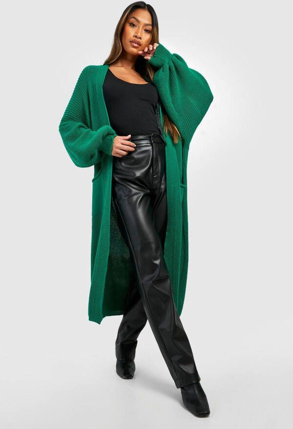 boohoo Dikke Gebreide Halflange Cardigan, Green