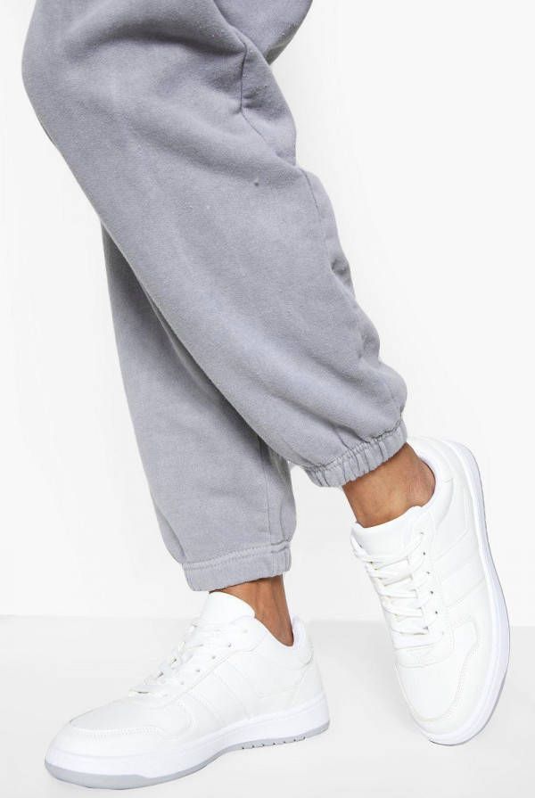 boohoo Gestreepte Platte Gympen Met Paneel, White