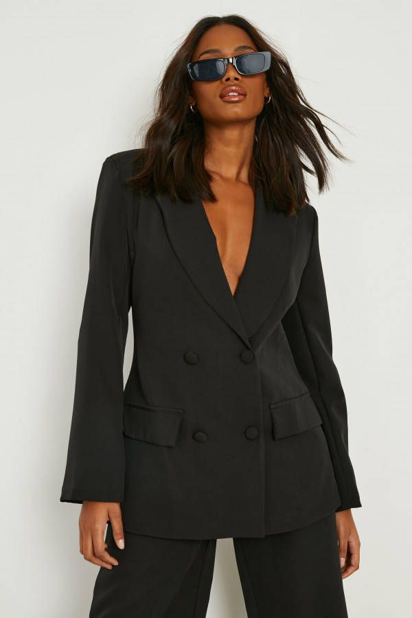 boohoo Getailleerde Blazer Met Dubbele Knopen, Black
