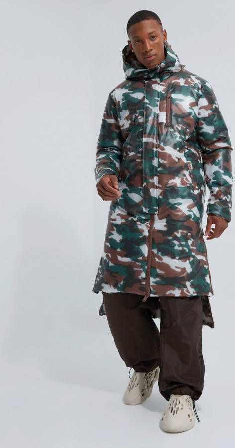 boohoo Gewatteerde Transparente Long Line Camouflage Print Jas, Multi