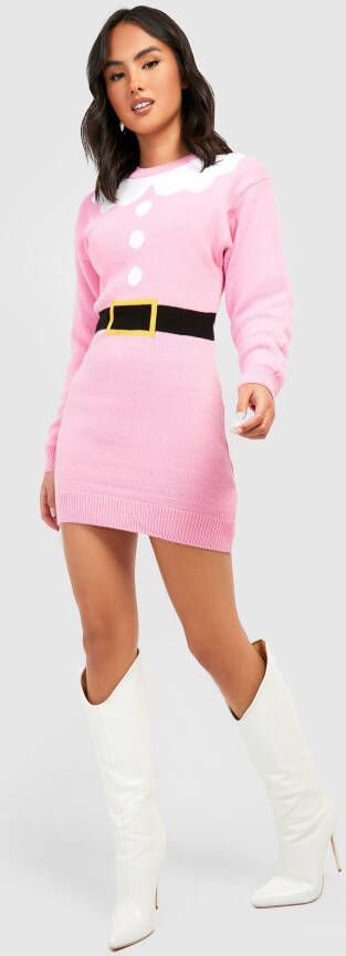 boohoo Lange Mrs Claus Kerst Trui, Baby Pink