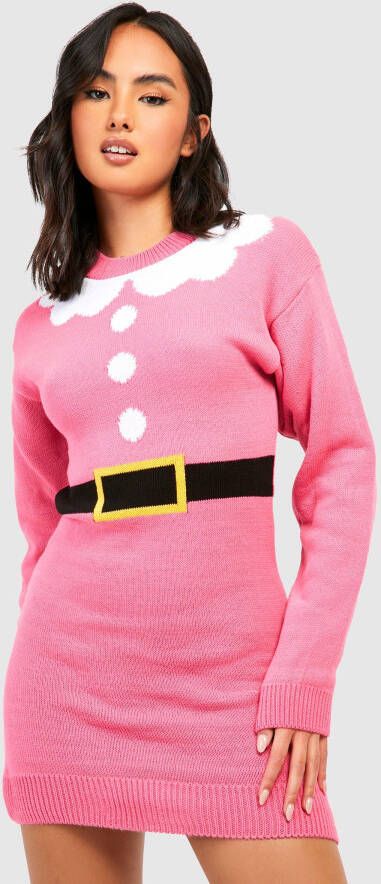 boohoo Lange Mrs Claus Kerst Trui, Hot Pink