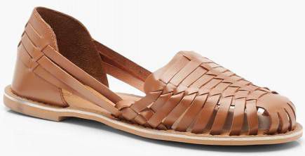 boohoo Leren Geweven Ballerina Schoenen, Geelbruin