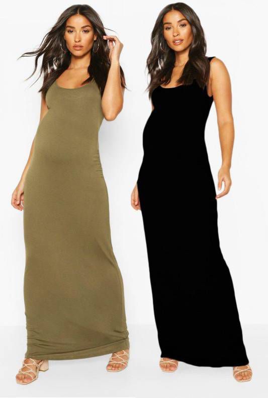 boohoo Zwangerschap Maxi Jurken(2 Stuks ), Khaki