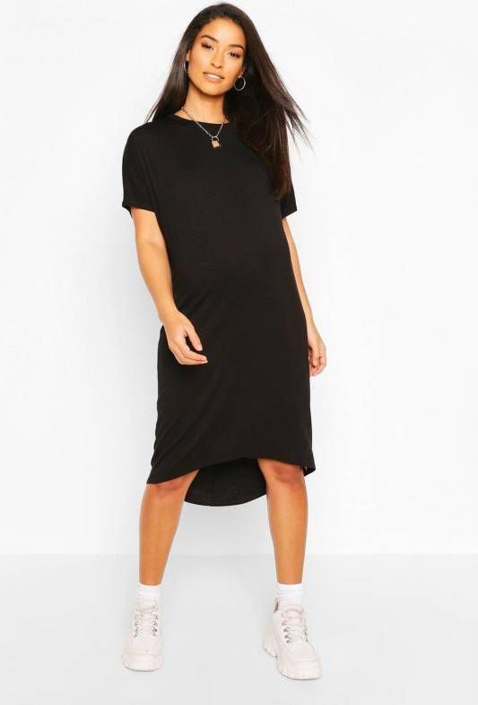 boohoo Zwangerschap Oversized T Shirtjurk Met Schuine Zoom, Black