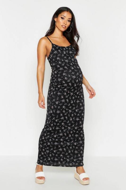 boohoo Zwangerschap Bloemenprint Maxi Jurk, Zwart