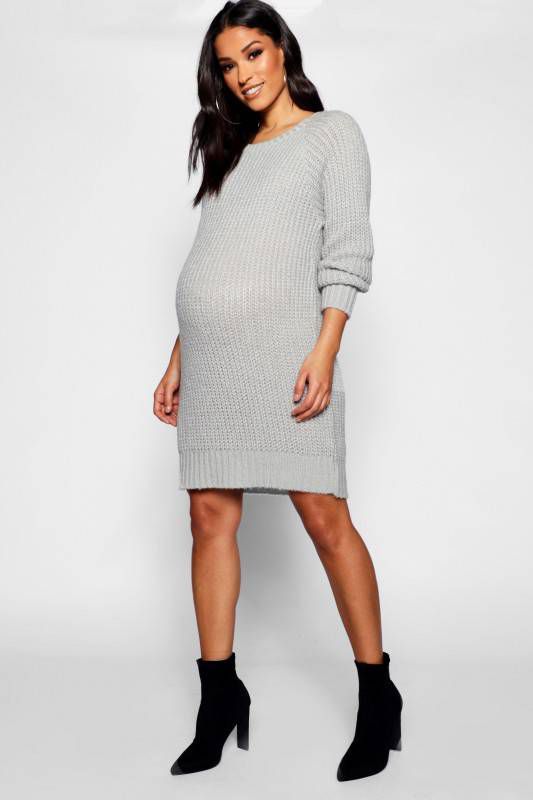 boohoo Zwangerschap Zachte Gebreide Trui Jurk, Grijs Gemê, leerd