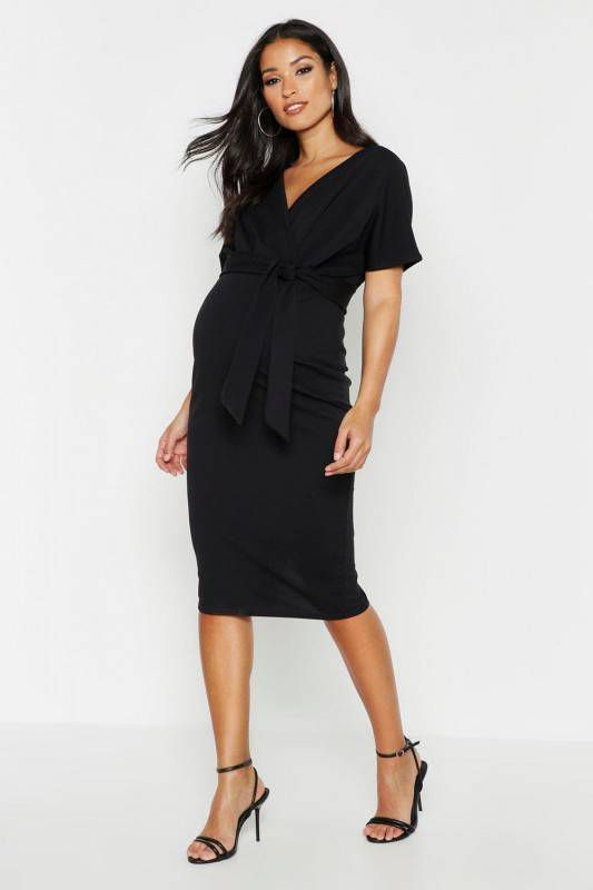 boohoo Zwangerschaps Midi Wikkel Bodycon Jurk Met Ceintuur, Rose