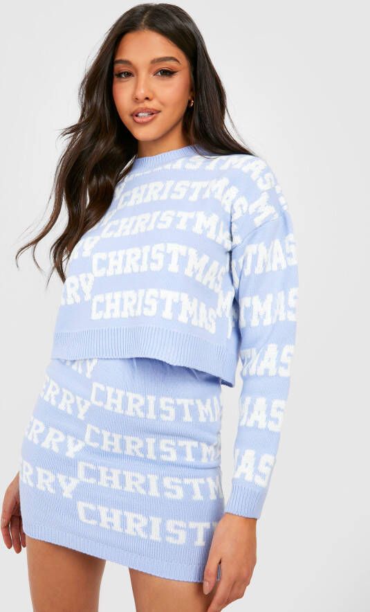 boohoo Merry Xmas Kersttrui Set Met Tekst, Blue
