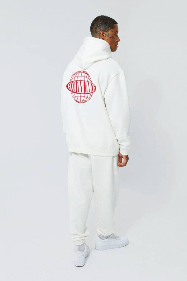 boohoo Oversized Geborduurd Homme Trainingspak Met Capuchon, Ecru