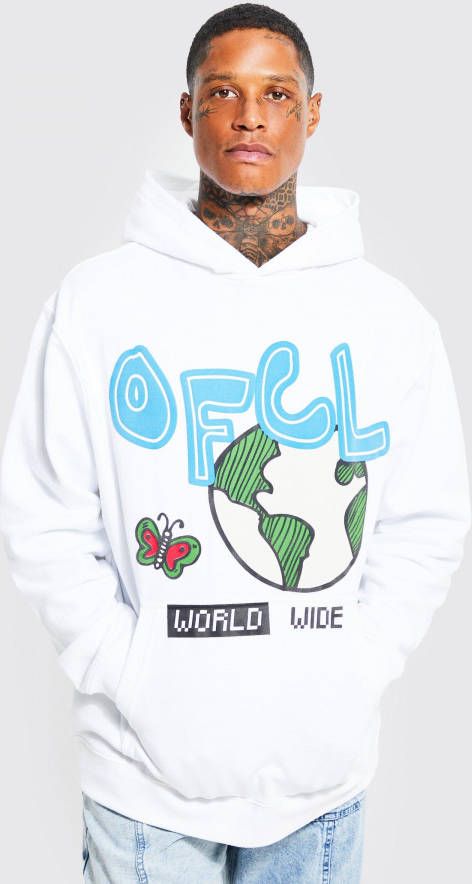boohoo Oversized Official Schets Hoodie Met Print, White