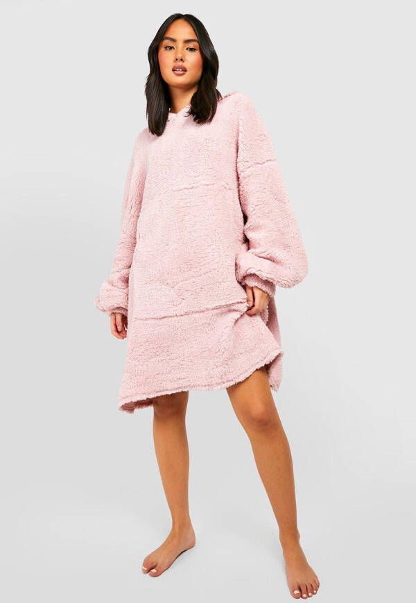 boohoo Oversized Pluizige Blanket Hoodie, Dusty Pink