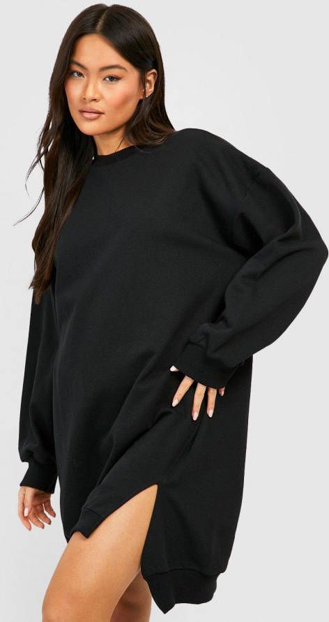 boohoo Oversized Trui Jurk Met Split, Black