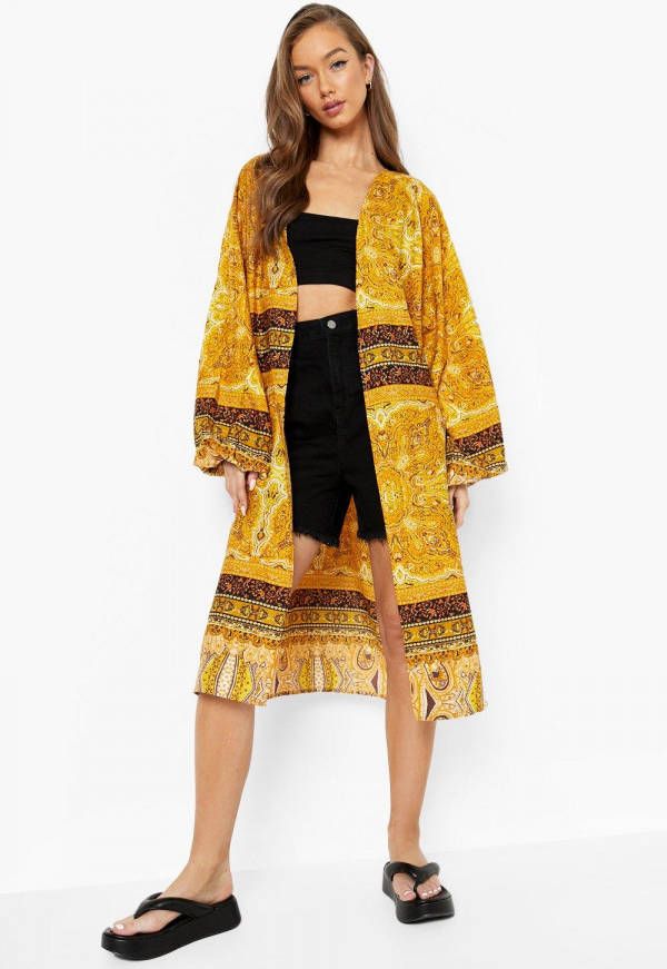 boohoo Paisley Kimono Met Zoomopdruk, Mustard