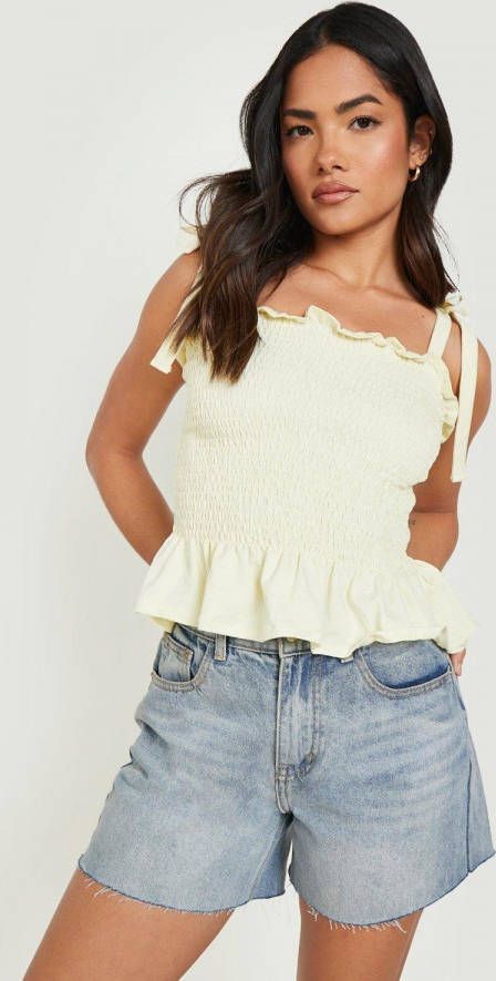boohoo Peplum Top Met Bandjes En Ceintuur, Lemon