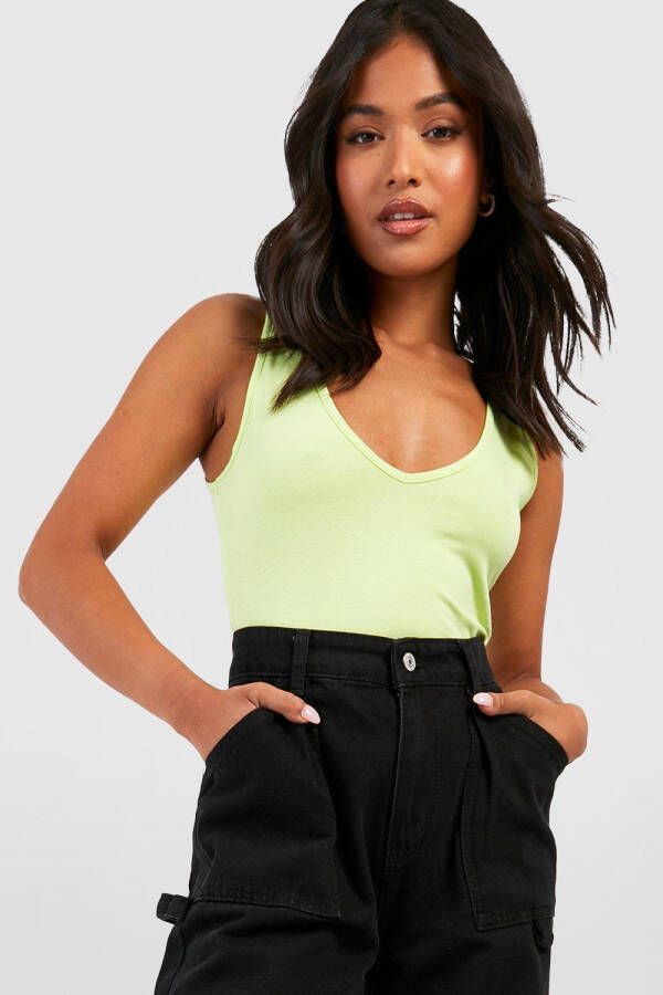 boohoo Petite Basic One Piece Met Bandjes En Laag Decolleté,, Lime