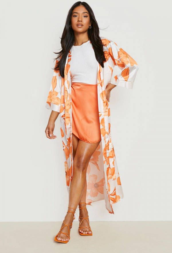 boohoo Petite Bloemen Maxi Kimono, Orange