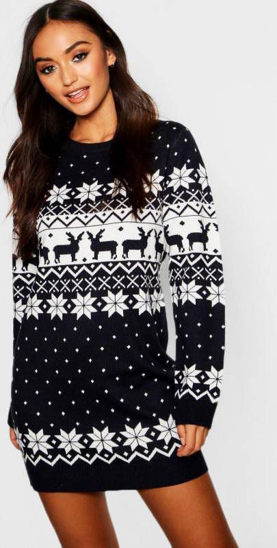 boohoo Petite Gebreide Kersttrui Jurk, Navy