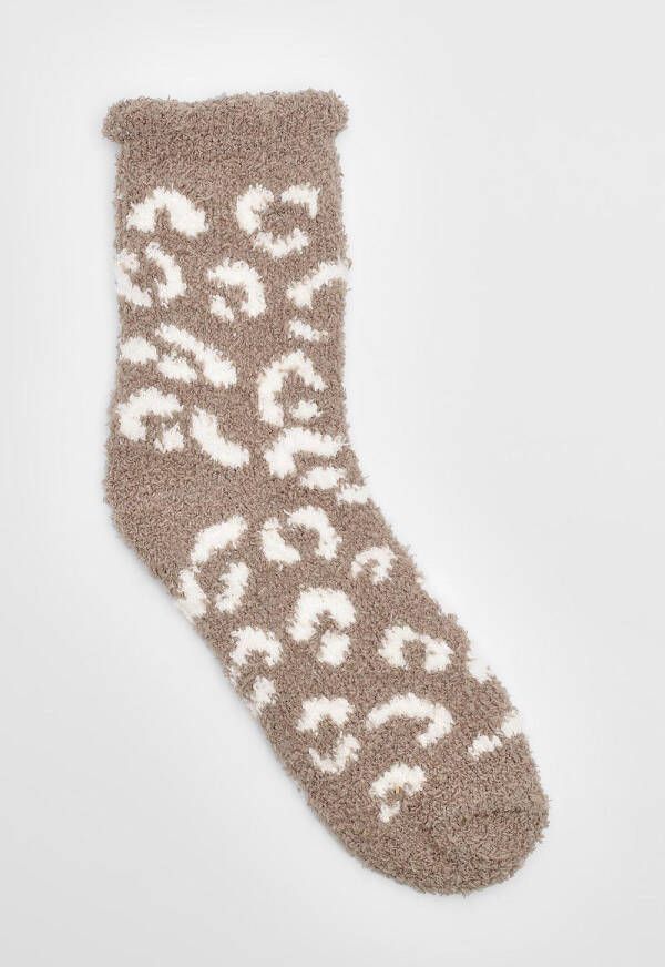 boohoo Pluizige Luipaardprint Bed Sokken, Multi