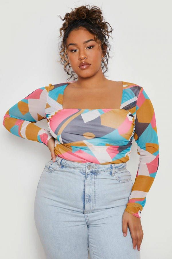 boohoo Plus Abstract Mesh One Piece, Multi