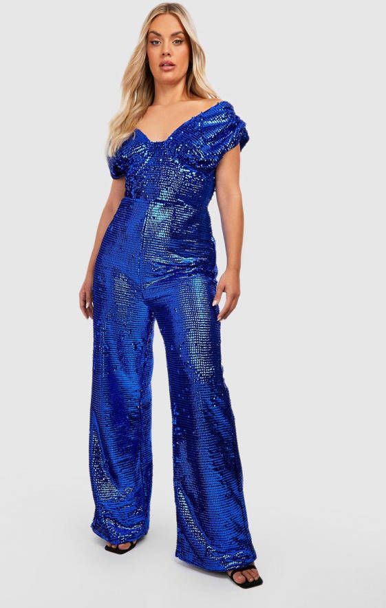 boohoo Plus Fluwelen Glitter Off Shoulder Jumpsuit Met Pailletten, Multi