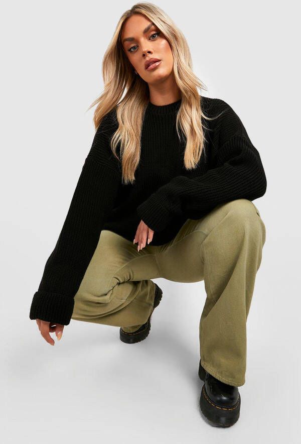 boohoo Plus Gebreide Trui Met Ronde Hals, Black